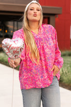 Cargar imagen en el visor de la galería, Purple Plus Size Floral Print Puff Sleeve V Neck Blouse
