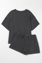 Cargar imagen en el visor de la galería, Carbon Grey Ribbed Textured Knit Loose Fit Tee and Shorts Set
