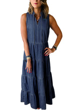 Load image into Gallery viewer, Real Teal Sleeveless Tiered Chambray Maxi Dress
