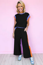 Load image into Gallery viewer, Black Color Block Detail Casual Two-piece Outfit
