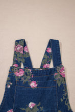 Cargar imagen en el visor de la galería, Blue Beau Floral Print Pleated High Waist Wide Leg Denim Jumpsuit

