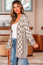 Load image into Gallery viewer, Brown Checkered Open Front Drop Shoulder Cardigan
