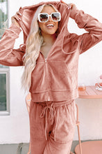 Load image into Gallery viewer, Peach Blossom Velvet Zip-up Hoodie and Wide Leg Pants Set
