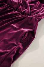 Load image into Gallery viewer, Red Dahlia Velvet Surplice Neck Ruffled Sleeve High Waist Romper
