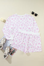 Cargar imagen en el visor de la galería, Pink Leopard Print Long Sleeve Top Plus Size Shorts Set
