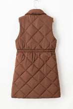 Load image into Gallery viewer, Coffee Longline Quilted Stand Collar Puffer Vest
