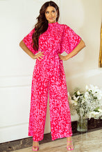 Load image into Gallery viewer, Hot Pink Leopard Loose Sleeve Belted Wide Leg Jumpsuit
