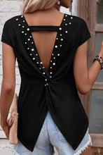 Load image into Gallery viewer, Black Pearls Embellished Twist Back Tee
