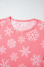 Load image into Gallery viewer, Pink Christmas Snowflake Print Two Piece Loungewear
