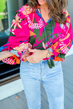 Load image into Gallery viewer, Rose Blooming Flower Print Ruffled Puff Sleeve Blouse
