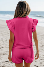 Load image into Gallery viewer, Strawberry Pink Striped Detail Flutter Sleeve Zipped Collar Short Set
