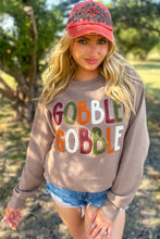 Load image into Gallery viewer, Dark Khaki GOBBLE Letter Graphic Thanksgiving Shift Sweatshirt
