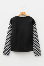 Load image into Gallery viewer, Black Plaid Textured Contrast Checkered Patchwork Long Sleeve Top
