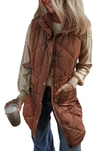 Load image into Gallery viewer, Coffee Longline Quilted Stand Collar Puffer Vest
