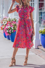 Load image into Gallery viewer, Rose Flutter Sleeve Belted Floral Long Dress
