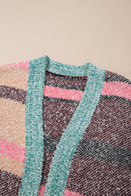 Load image into Gallery viewer, Multicolour Color Block Striped Side Slit Open Front Cardigan
