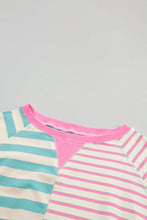 Cargar imagen en el visor de la galería, Pink Stripe Contrast Patchwork Oversized T Shirt
