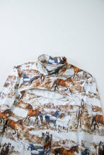 Cargar imagen en el visor de la galería, Brown Western Wild Horses Print Hollow-out High Neck Top
