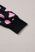 Cargar imagen en el visor de la galería, Black Valentine&#39;s Heart Shape Print Long Sleeve Top Shorts Lounge Set
