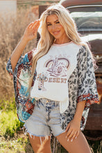 Load image into Gallery viewer, Multicolour Asymmetric Printed Patchwork Sleeve Peace Desert Graphic Top
