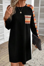 Load image into Gallery viewer, Orange Contrast Geo Raglan Sleeve Patchwork Dress
