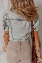 Load image into Gallery viewer, Beau Blue Light Wash Buttoned Chest Pocket Puff Sleeve Denim Jacket
