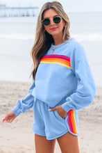 Cargar imagen en el visor de la galería, Beau Blue Striped Accent Pullover and Shorts Two Piece Casual Set
