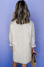 Cargar imagen en el visor de la galería, Khaki Stripe Long Sleeve Button Up Mini Shirt Dress
