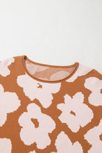 Cargar imagen en el visor de la galería, Brown Floral Pattern Crew Neck Long Sleeve Loose Sweater
