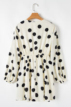 Cargar imagen en el visor de la galería, Beige Polka Dot Printed Surplice V Neck Puff Sleeve Mini Dress
