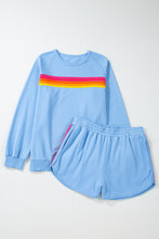 Cargar imagen en el visor de la galería, Beau Blue Striped Accent Pullover and Shorts Two Piece Casual Set
