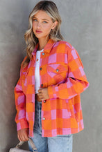 Load image into Gallery viewer, Orange Plaid Chest Pockets Button-up Turn Down Collar Jacket
