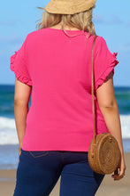 Cargar imagen en el visor de la galería, Bright Pink Ruffled Short Sleeve Plus Size Top
