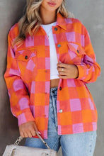 Cargar imagen en el visor de la galería, Orange Plaid Chest Pockets Button-up Turn Down Collar Jacket
