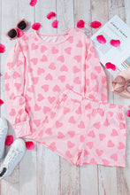 Cargar imagen en el visor de la galería, Pink Valentine Heart Shape Print Long Sleeve Top Shorts Lounge Set
