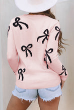 Cargar imagen en el visor de la galería, Light Pink Bow Pattern Knitted Loose Fit Sweater
