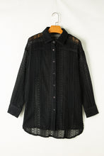 Cargar imagen en el visor de la galería, Black Lace Crochet Collared Tunic Oversized Shirt
