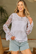 Cargar imagen en el visor de la galería, Beige Embroidered Mesh Flounce Sleeve Blouse
