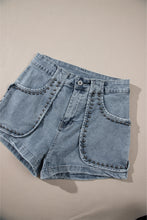 Cargar imagen en el visor de la galería, Dusk Blue Studded Acid Wash Jean Shorts
