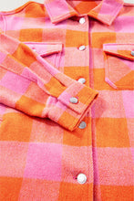 Cargar imagen en el visor de la galería, Orange Plaid Chest Pockets Button-up Turn Down Collar Jacket
