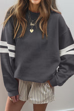 Load image into Gallery viewer, Dark Grey Varsity Striped Detail Drop Shoulder Oversized Sweatshirt
