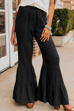 Cargar imagen en el visor de la galería, Black Textured High Waist Ruffled Bell Bottom Pants
