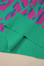 Cargar imagen en el visor de la galería, Green Abstract Print Ribbed Trim Baggy Sweater
