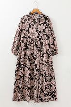 Cargar imagen en el visor de la galería, Black Plus Size Floral Printed Puff Sleeve Collared Maxi Dress
