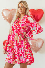 Load image into Gallery viewer, Red Floral Print High Waist V Neck Babydoll Mini Dress
