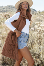 Cargar imagen en el visor de la galería, Coffee Longline Quilted Stand Collar Puffer Vest
