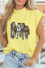 Load image into Gallery viewer, Yellow High Neck Sequin Horse Cap Sleeve Tunic Top

