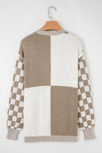 Load image into Gallery viewer, Brown Checkered Open Front Drop Shoulder Cardigan
