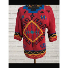 Cargar imagen en el visor de la galería, Vintage VTG 80s Western Cowgirl Aztec Tribal Red Geometric Knit Sweater
