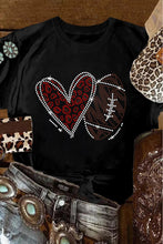 Cargar imagen en el visor de la galería, Black Rhinestone Rugby Football Heart Shape Graphic T Shirt
